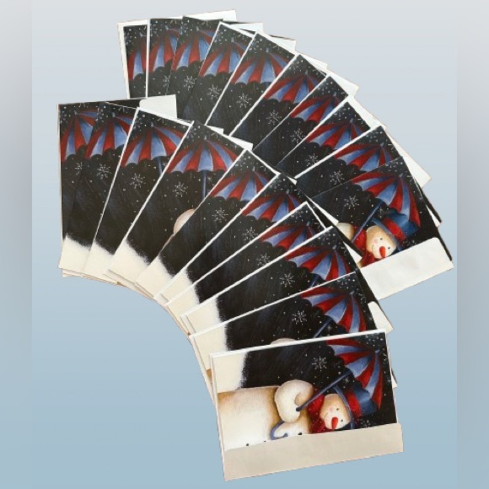 New 18 of Holiday Cards “Snowman with Umbrella” with envelopes.